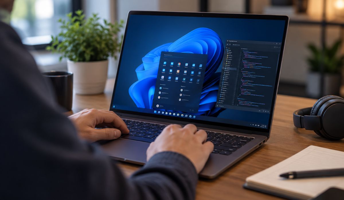 Espacio de trabajo moderno con portatil