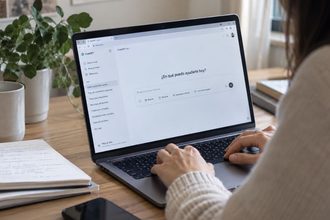 Mujer trabajando con ChatGPT en casa