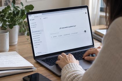 Mujer trabajando con ChatGPT en casa