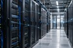 Pasillo de servidores y conexiones digitales